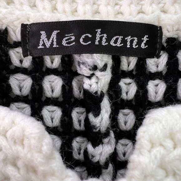 Mechant Black White Chunky Knit Sweater Tunic Armholes Pockets Drawstring OSFM - Picture 2 of 10